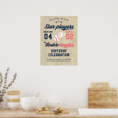 ツイン又は兄弟姉妹野球ダブルヘッダー誕生日 ポスター (キッチン)