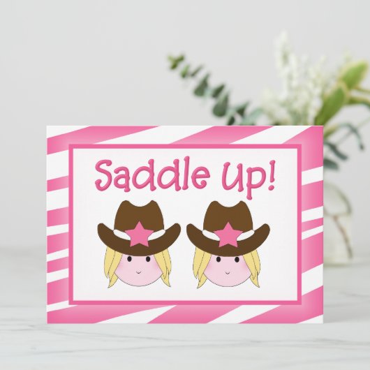 ツイン女性のカーボーイ誕生日招待状 招待状 (スタンド正面)