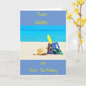 **ツイン姉妹**楽しむ誕生日カード カード (黄色い花)