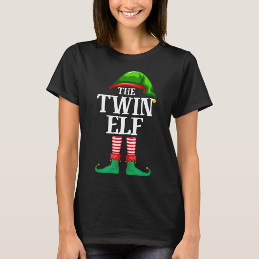 ツイン小妖精や小人マッチングファミリーグループクリスマスパーティー Tシャツ (正面)