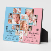 ツイン生まれたばかりのベビー統計フォトコラージュモノグラム フォトプラーク (側面)