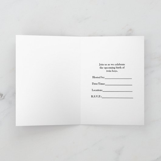 ツイン男の赤ちゃんシャワー招待状、Dr. Stork 招待状 (内部)