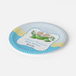 ツイン男の赤ちゃんシャワー – ポッド内の2つの豆 ペーパープレート