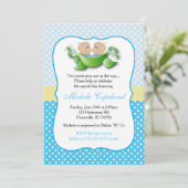 ツイン男の赤ちゃんシャワー – ポッド内の2つの豆 招待状 (スタンド正面)