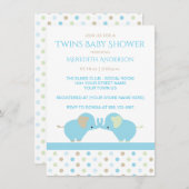 ツイン男の赤ちゃんゾウベビーシャワー招待状 招待状 (正面/裏面)