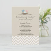 ツイン男の赤ちゃんバードズネストベビーシャワー 招待状 (スタンド正面)