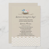 ツイン男の赤ちゃんバードズネストベビーシャワー 招待状 (正面/裏面)