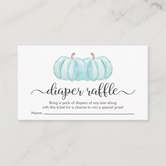 ツイン男の赤ちゃんブルーパンプキンおむつラッフルシャワー エンクロージャーカード (正面)