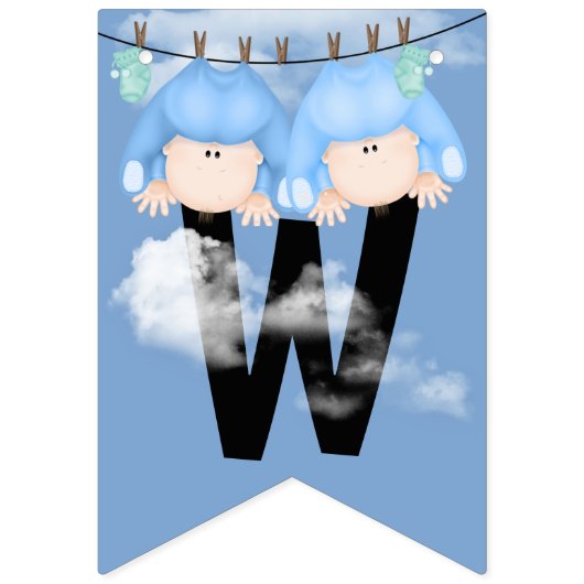 ツイン男の赤ちゃんベビーシャワー バンティングフラッグ (第2の旗)