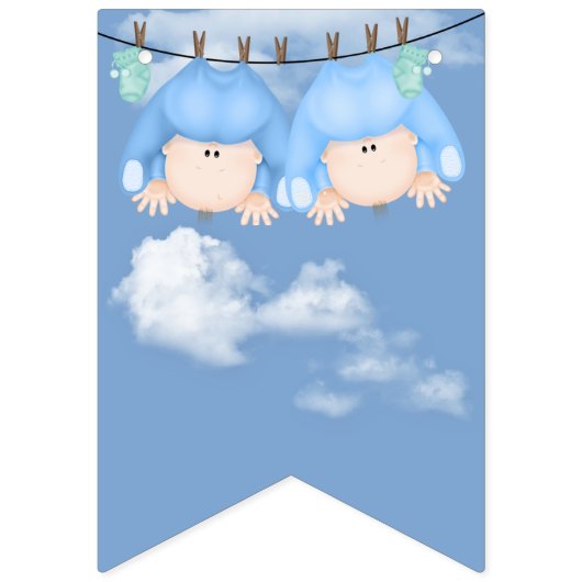 ツイン男の赤ちゃんベビーシャワー バンティングフラッグ (第1の旗)