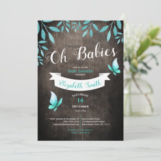 ツイン男女兼用ウォーター色バビシャワー 招待状 (スタンド正面)