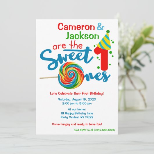 ツイン男女兼用スウィート1テーマ誕生日Invite 招待状 (スタンド正面)