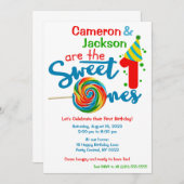 ツイン男女兼用スウィート1テーマ誕生日Invite 招待状 (正面/裏面)