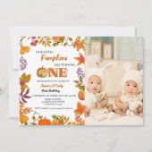 ツイン秋パンプキンガールファースト誕生日 招待状 (正面)