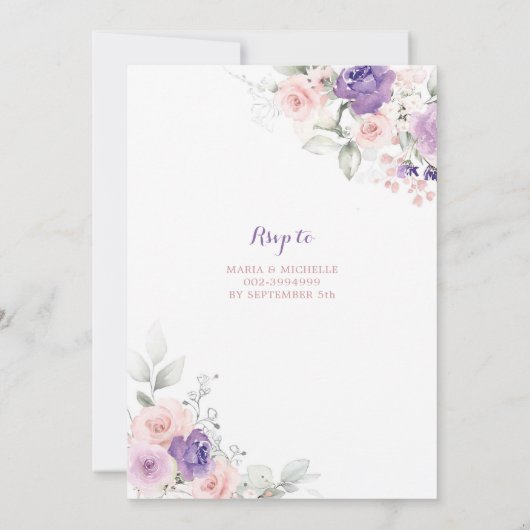 ツイン薄紫と赤面ピンクキンセニェラプリンセス 招待状 (裏面)