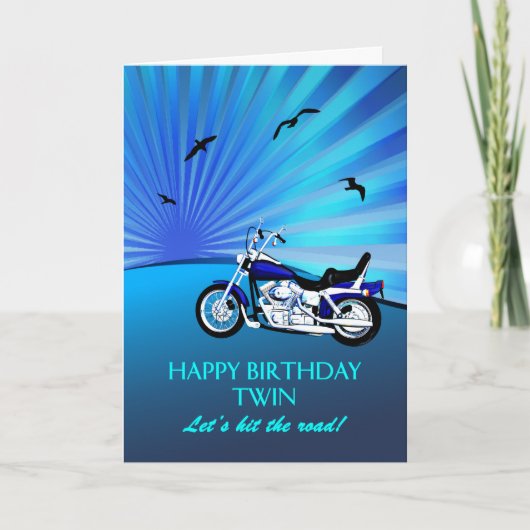 ツイン誕生日モーターバイクサンセットカード カード (正面)