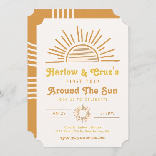 ツイン誕生日招待状 |ボホツイン招待状 招待状 (正面/裏面)