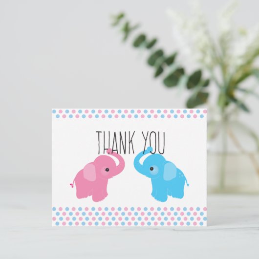 ツイン象の赤ちゃんシャワーありがとう ポストカード (スタンド正面)