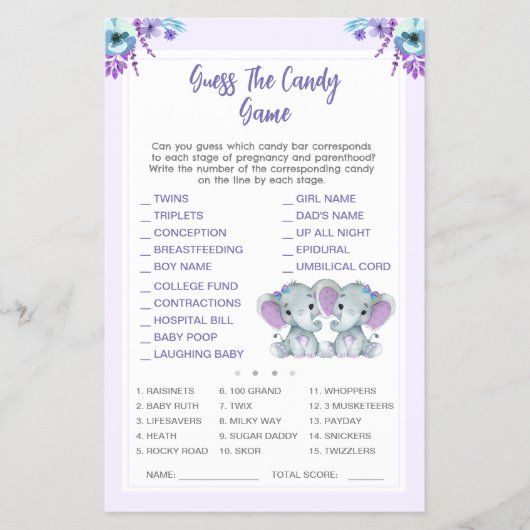 ツイン象はキャンディベビーシャワーゲームを推測 チラシ (正面)