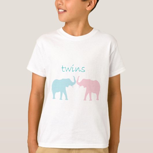 ツイン象ピンクとブルー Tシャツ (正面)