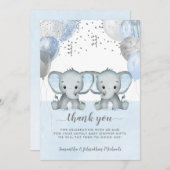 ツイン象ボーイバルーン水彩赤ちゃんシャワー サンキューカード (正面/裏面)