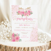 ツイン赤面ピンクと金ゴールド秋カボチャ赤ちゃんシャワー 招待状