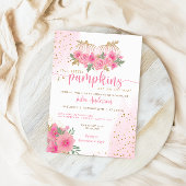 ツイン赤面ピンクと金ゴールド秋カボチャ赤ちゃんシャワー 招待状