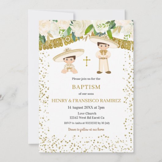 ツイン金ゴールドシャーロボーイバプティスフィエスタ 招待状 (正面)