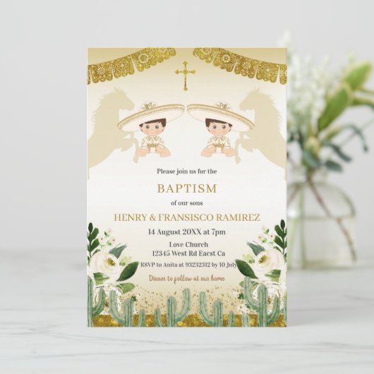 ツイン金ゴールドフィエスタボーイバプティスマニヨバウティゾ 招待状 (スタンド正面)