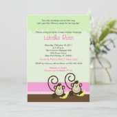 ツイン間抜けモンキーガールズベビーシャワー5x7 招待状 (スタンド正面)