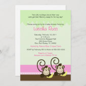 ツイン間抜けモンキーガールズベビーシャワー5x7 招待状 (正面/裏面)