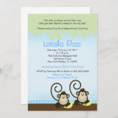 ツイン間抜けモンキーボーイズベビーシャワー5x7 招待状 (正面/裏面)