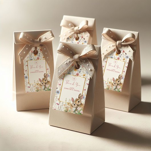 ツイン魅力的バニーフローラニュートラルベビーシャワー ギフトタグ