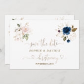 ツイン魅力的ピンクブルーフローラ金ゴールド《キリスト教》洗礼式や命名式 セーブザデート (正面/裏面)