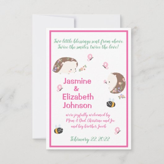 ツイン・ガールズ・バース・アナウンス 招待状 (正面)