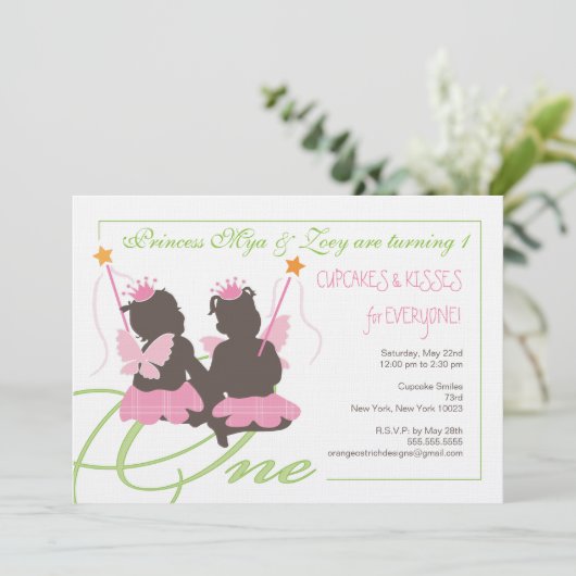 ツイン·ガールズ·ファースト·バースデー·パーティーの招待 招待状 (スタンド正面)