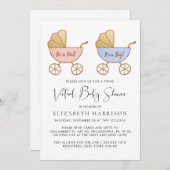 ツイン·ガール·ボーイ·ウォーターカラーバーチャル·ベビー·シャワー 招待状 (正面/裏面)