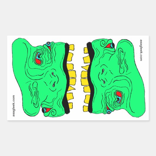 ツイン・ゴブリン・ヘッズステッカー 長方形シール (正面)