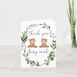 ツイン・テディは緑のユーカリを産む サンキューカード