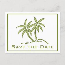 ツイン・パーム・ツリーズグリーン・トロピカルSave the Date 案内ポストカード