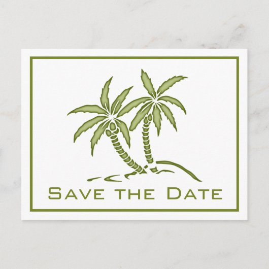 ツイン・パーム・ツリーズグリーン・トロピカルSave the Date 案内ポストカード (正面)