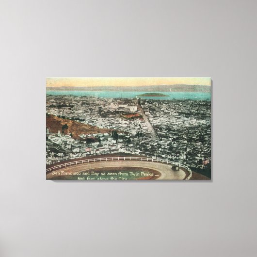 ツイン・ピークからの都市の空中飛行 キャンバスプリント (正面)