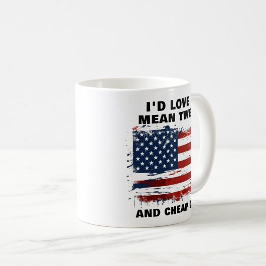 ツイートおもしろいと安いガスアメリカ国旗を意味する コーヒーマグカップ (正面右)