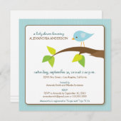 ツイートツカスタムイートベビーシャワー招待状(青) 招待状 (正面/裏面)