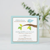 ツイートツカスタムイートベビーシャワー招待状(青) 招待状 (スタンド正面)