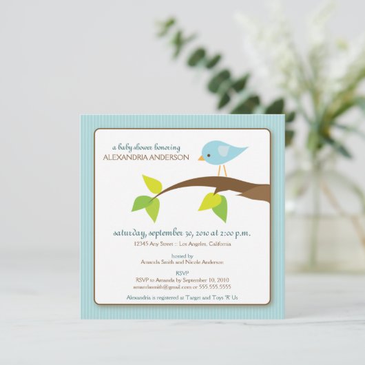 ツイートツカスタムイートベビーシャワー招待状(青) 招待状 (スタンド正面)