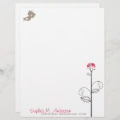 ツイートバードお洒落と可愛い開花ツリーピンクのドット レターヘッド (正面/裏面)