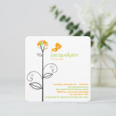 ツイートバードオレンジ開花ドットツリーシック赤ちゃんシャワー 招待状 (スタンド正面)