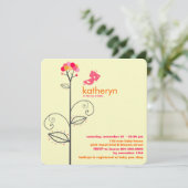 ツイートバードピンク開花ドットツリーシック赤ちゃんシャワー 招待状 (スタンド正面)