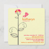 ツイートバードピンク開花ドットツリーシック赤ちゃんシャワー 招待状 (正面)